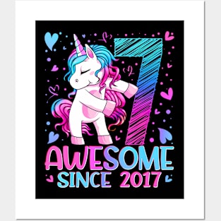 Years Old Flossing Unicorn 7th Birthday Girl Party Posters and Art